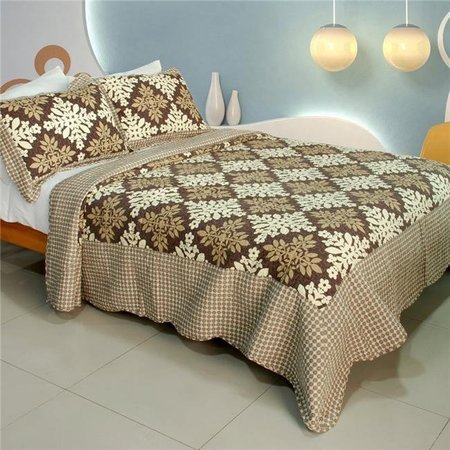 FURNORAMA Noble Snowflake - 100 Percent Cotton  3 Pieces Vermicelli-Quilted Patchwork Quilt Set  Full & Queen Size - Brown FU383053